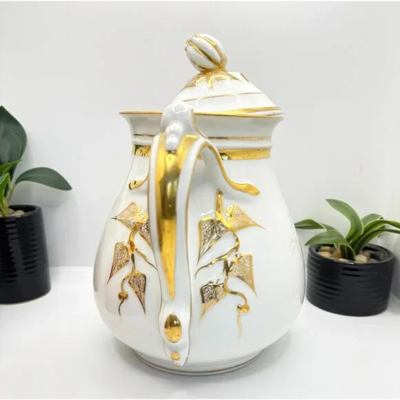 French H & C Haviland Limoges Teapot With Gold Accents